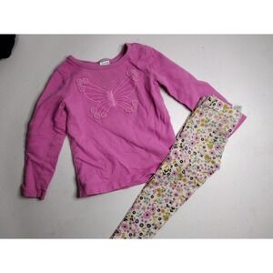 Carters Toddler Girls 2T Pink Butterfly Shirt and Floral Leggings 2-Piece Set